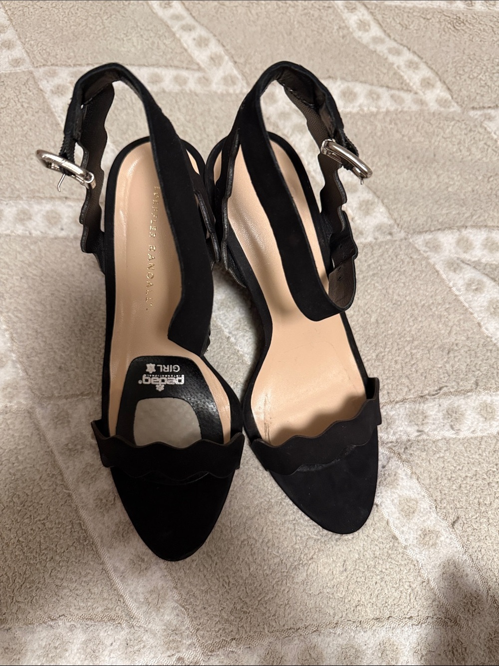 Black Scalloped Slingback Heels - Unbranded